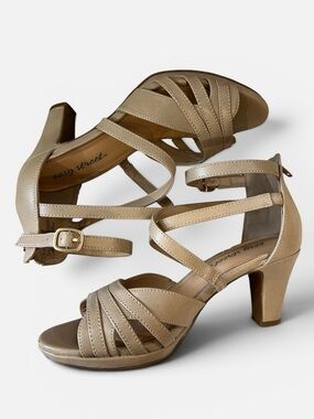 Easy Street Strappy Heeled Sandals – Nude Comfort Heel
